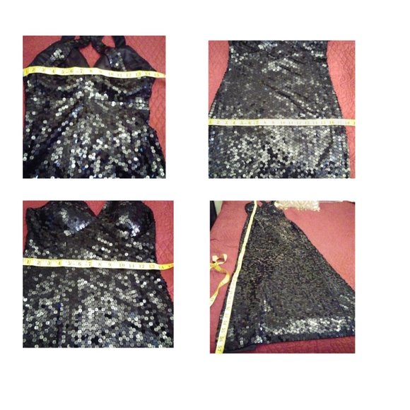 ADRIANNA PAPELL Black Sequin Evening Gown Dress - Picture 16 of 17